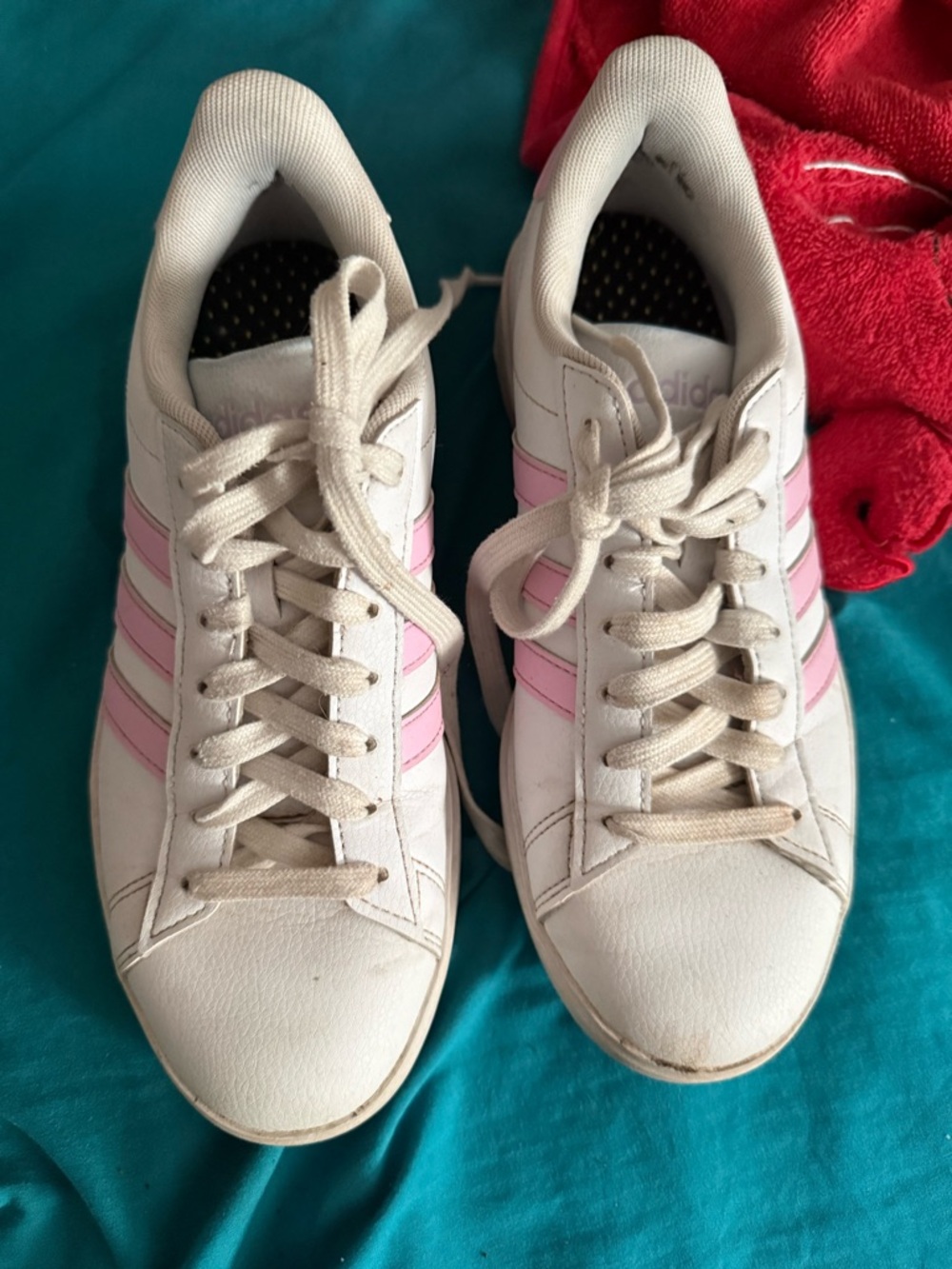 Women’s White Sneakers with Pink Stripes